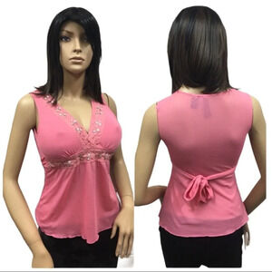 WS213 Women’s Taunt Sexy Sheer Lace Pink Blouse Top M